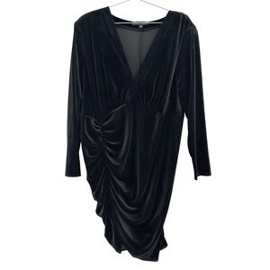 ELOQUII Velour Long Sleeve Ruched Bodycon Dress‎ • Size 20 • black • EUC